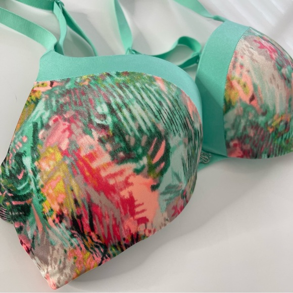 Victoria’s Secret Abstract Tropical Sea Green Push Up Underwire Bra 32A - Picture 3 of 6